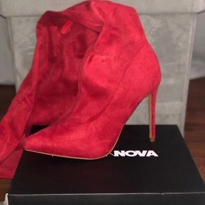 Red Thigh High Heeled Boots